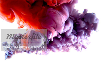purople red abstract art ink on white isolated background