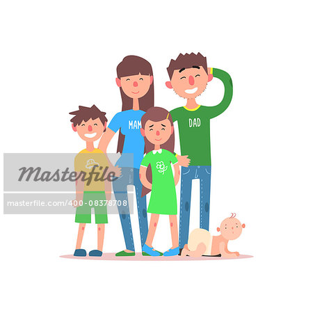 Family with Parents Wearing Jeans. Flat Vector Illustration