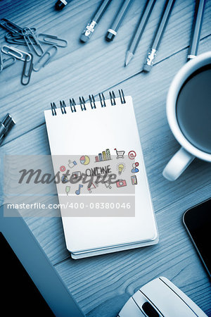 online marketing doodle against notepad on desk