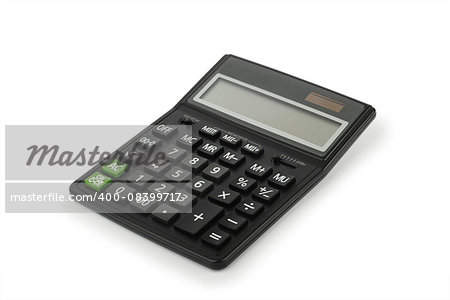 Black electronic calculator, isolated on white background