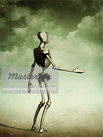 Abstract grunge illustration of metal humanoid, vintage background.