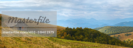 Carpathian Mountains (Ukraine) autumn landscape with shed