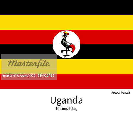 National flag of Uganda with correct proportions, element, colors for education books and official documentation
