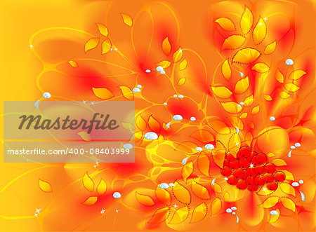 Abstract vector fractal with autumn leaves and rowan. EPS10 vector illustration.