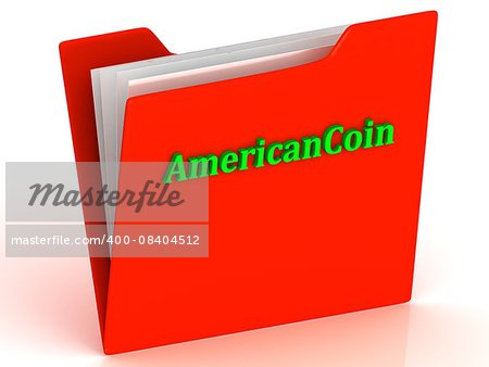 AmericanCoin- bright green letters on a gold folder on a white backgroundAmericanCoin- bright green letters on a gold folder on a white background