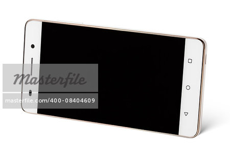 Modern white touch screen smartphone in horizontal isolated on white with clipping path