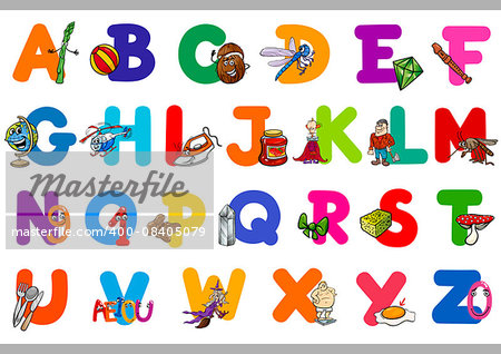 Cartoon Illustration of Capital Letters Alphabet for Reading and Writing Education for Preschool Kids