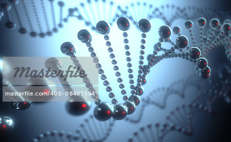 Metallic DNA helix in a futuristic concept of the evolution of science and medicine.