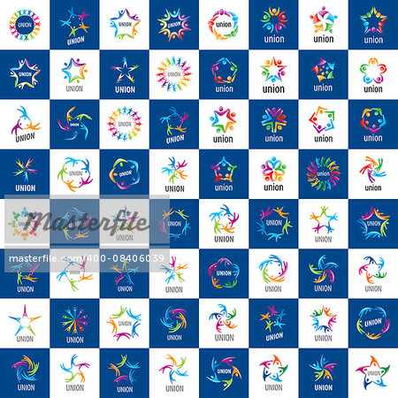 set of abstract vector logos colored people in the Union