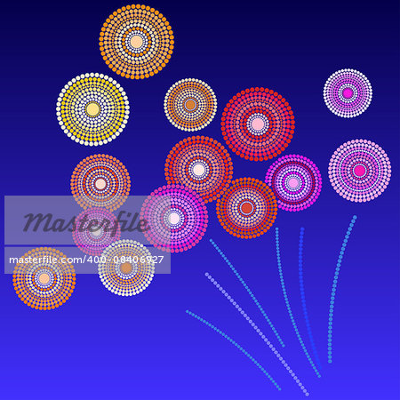 Brightly Colorful Vector Fireworks and Salute- vector isolated on blue background