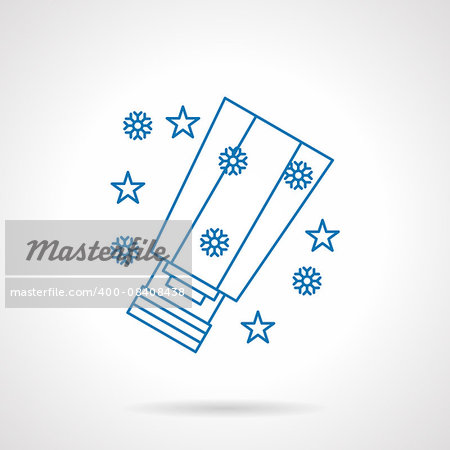 Christmas and New Year holidays. Paper sky lantern, snowflakes and stars. Oriental tradition. Blue flat line vector icon. Design element for website, mobile app, business.