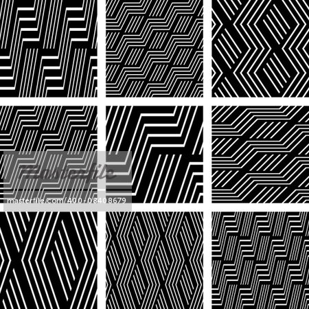 Seamless patterns set. Geometric textures. Vector art.
