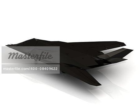 Military black airplane on white background