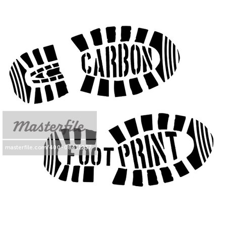 detailed illustration of shoeprints with carbon footprint text, eps10 vector