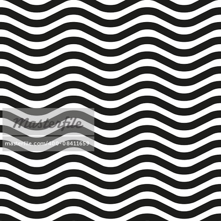 Background of black and white wavy lines, color zebra. Seamless pattern, vector illustration