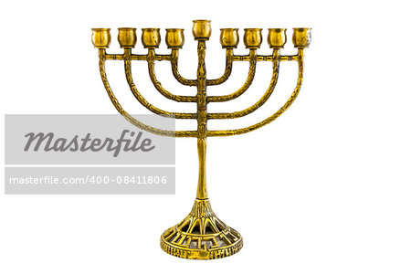 jewish holiday Hanukkah background with menorah  candles isolated on white