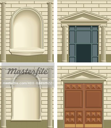 Classic exterior facade constructor. Color vector illustration.