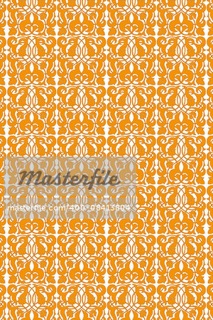 Seamless floral vintage pattern in orange isolated on white