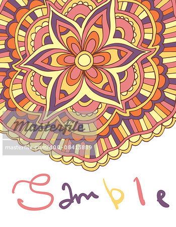 Ethnic floral boho card with place for text. Vector color illustration