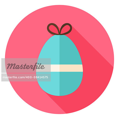 Easter Egg with small Bow Knot Circle Icon. Flat Design Vector Illustration with Long Shadow. Spring Christian Holiday Symbol.