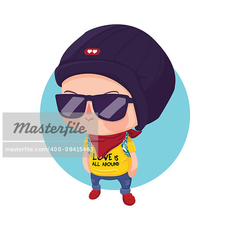 Vector Illustration of A Young Hipster Boy Cartoon Character