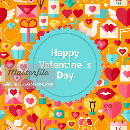Happy Valentine Day Background. Flat Style Vector Illustration for Wedding Promotion Template. Colorful Love Holiday Objects for Advertising.