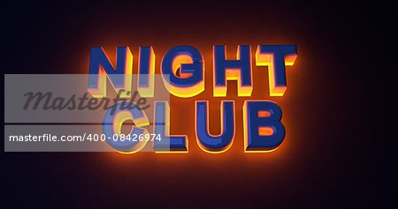 Neon sign illuminated night club. Orange light