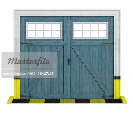 Classic car wooden garage isolated on white - 3D Rendering