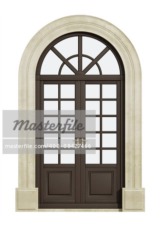 Wooden balcony arch door isolated on white - 3D Rendering