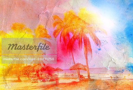 lovely watercolor retro palm Island  beautiful foto