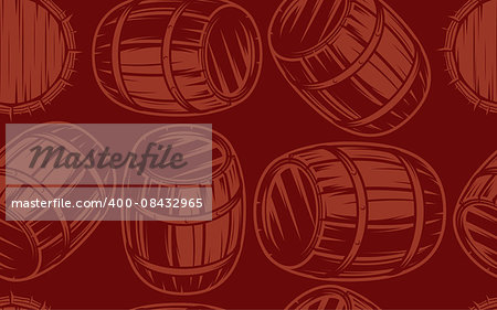 seamless background with barrels for drinks on brown background, template in the swatches