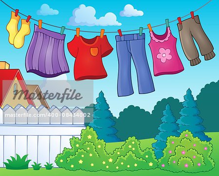 Clothes on clothing line theme image 1 - eps10 vector illustration.