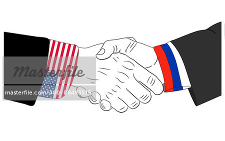 Handshake of the russian and american hands