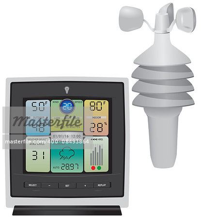 Color Weather Station with Wind Speed. Vector illustration.