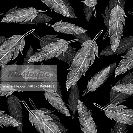 Vintage vector seamless feathers pattern