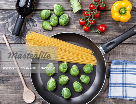 Fresh and healthy organic brussel sprouts in a frying pan