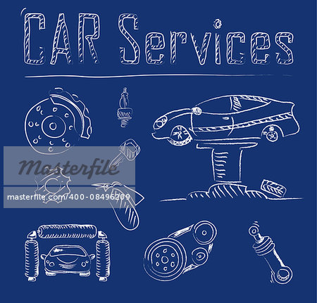 Car service doodles vector icon set in eps 10