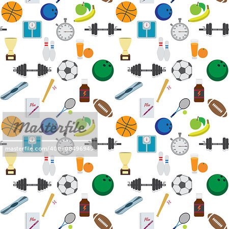 Fitness Seamless Pattern. Vector Background with Fitness Equipment. Also available as a Vector in Adobe illustrator EPS 8 format.