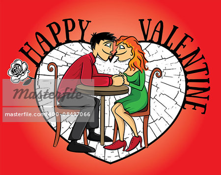 dating young couple Valentine postcard vector