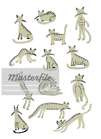 Cute cats, childish style. Sketch for your design