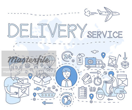 Delivery Service Infographics. Hand drawn Vector Illustration Doodle style concept. Modern line style illustration for web banners, hero images, printed materials vector illustration