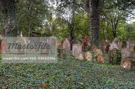 The Old Jewish cemetery at Kolin - one of the oldest landmarks of that kind in Bohemia. The beginning of the cemetery dates back to the 15th century. The oldest tombstones  are from 1492. There are over 2600 tombstones on the cemetery. For example: tombstone of Becalel, son of Jehuda Low. Kolin, Czech republic, Europe.