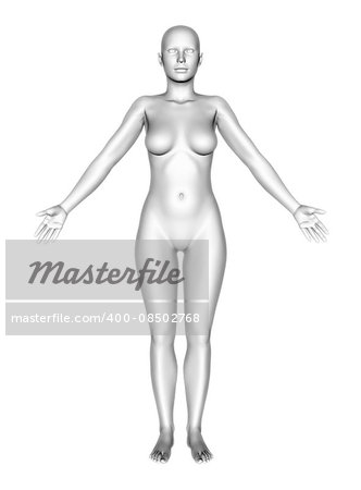 3D render of a female figure with smooth skin in standing pose