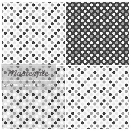 Set of  seamless patterns with dots. White and gray texture.