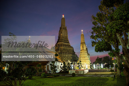 Wat Arun at night just after dusk, Bangkok, Thailand