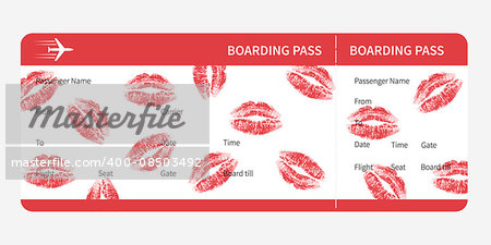 Airline boarding pass. red ticket isolated on grey background. Vector illustration
