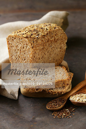 rye wholemeal bread with flax seed and oatmeal