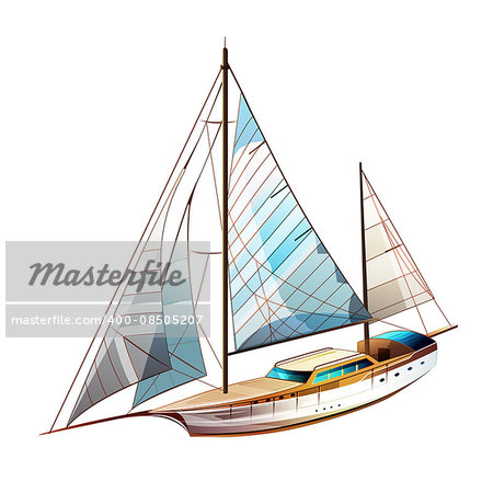 Yacht sailing vector illustration on a white background