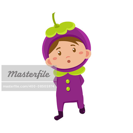 Cute Kid In Mangosteen Costume. Vector Illustration