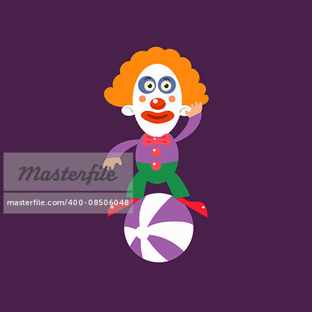 Clown Balancing On Ball Simplified Isolated Flat Vector Drawing In Cartoon Manner